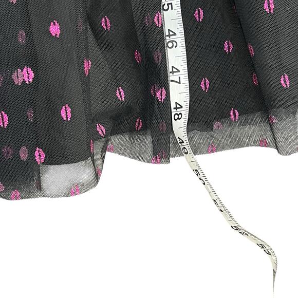 Betsey Johnson Corset Midi Dress 8 Black Lip Print Tulle Mesh Whimsical Romantic - Picture 11 of 15